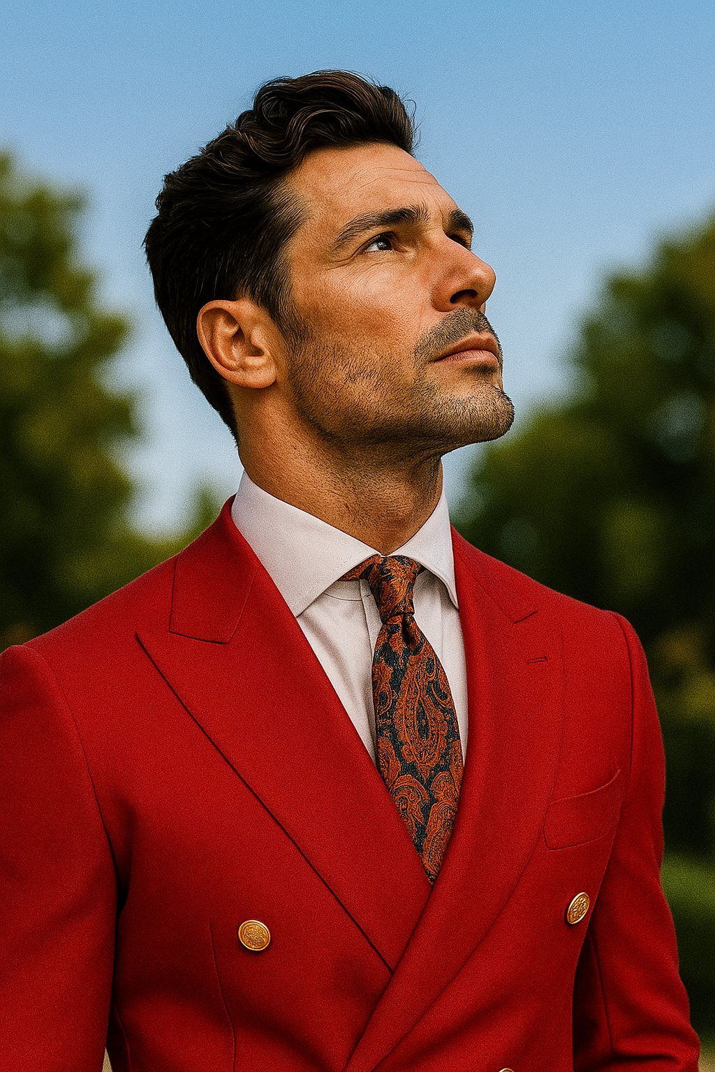 Double Breasted Blazer with Gold Buttons - Red Sport Coat