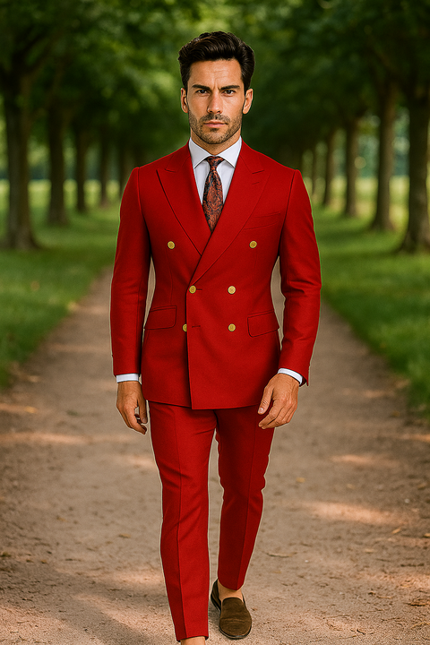 Double Breasted Blazer with Gold Buttons - Red Sport Coat