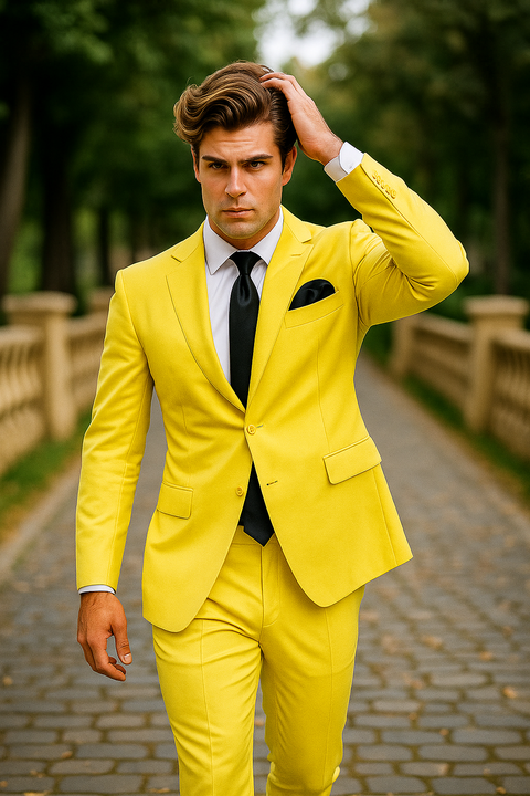 Mix and Match Suits Men's Two Button Yellow Suit Separate Any Size Jacket & Pants