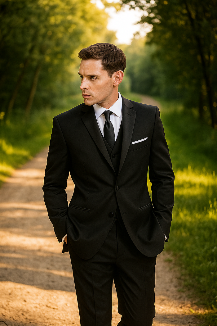 Tiglio Black Wool 2-Button Tuxedo Set