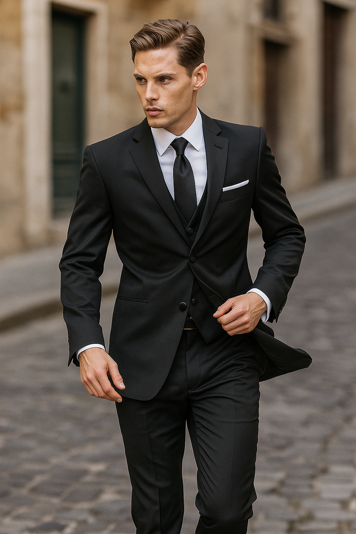 Tiglio Black Wool 2-Button Tuxedo Set