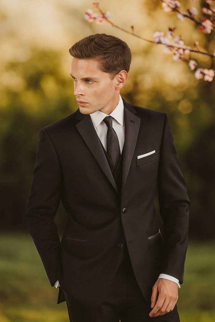 Tiglio Black Wool 2-Button Tuxedo Set