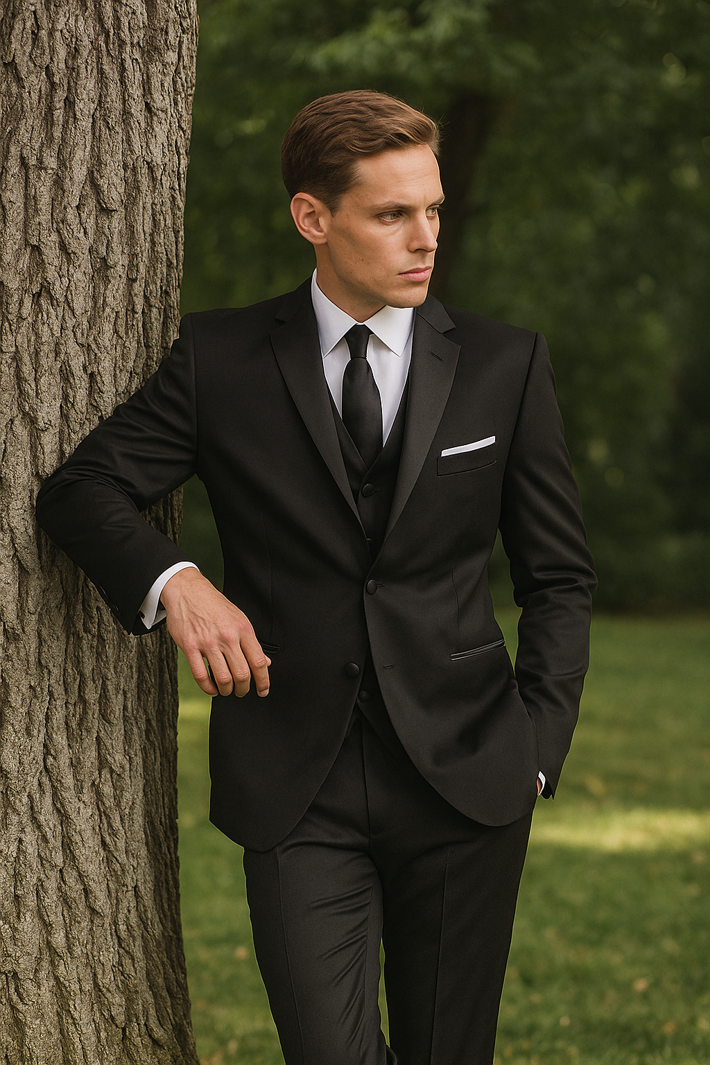 Tiglio Black Wool 2-Button Tuxedo Set