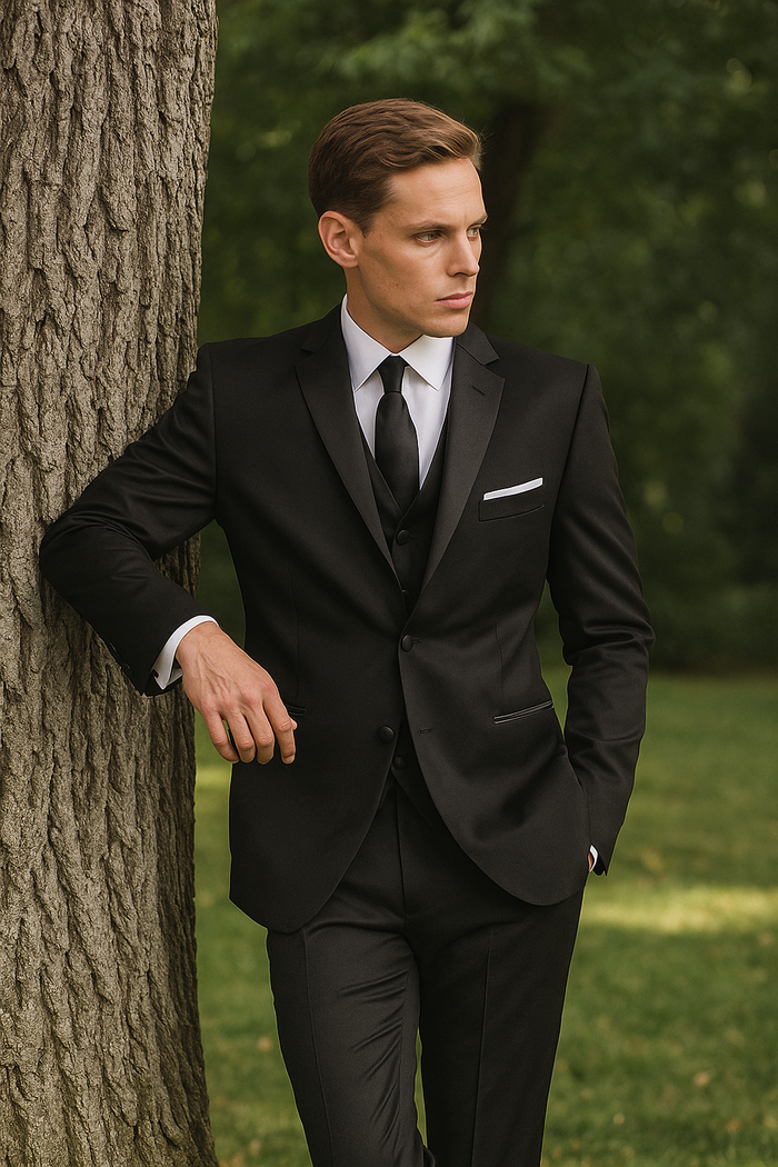 Tiglio Black Wool 2-Button Tuxedo Set
