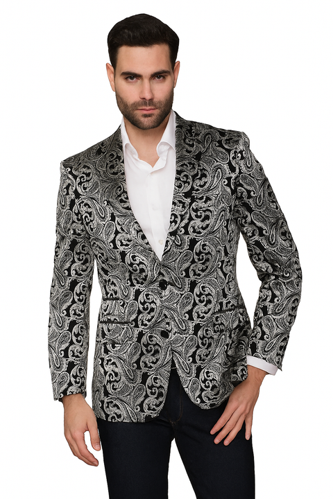 Alberto Nardoni Paisley Floral Tuxedo Matching Fashion Bow Tie Sport Coat Silver Gray Grey