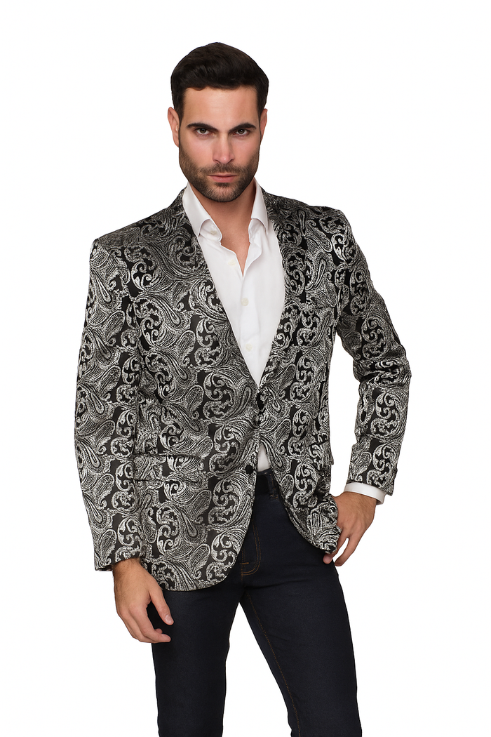 Alberto Nardoni Paisley Floral Tuxedo Matching Fashion Bow Tie Sport Coat Silver Gray Grey