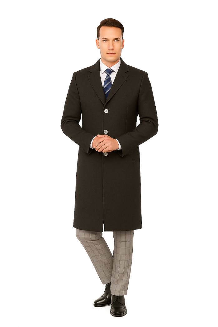 Classic Charcoal Overcoat for Men – Wool Blend Solid Pattern Modern Design