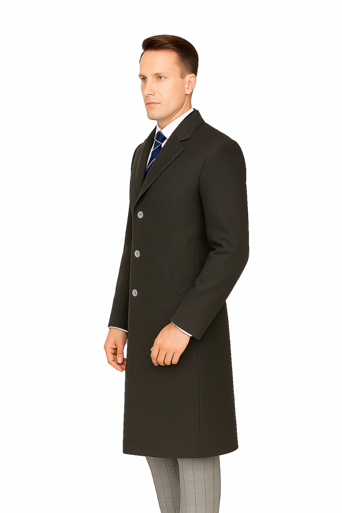 Classic Charcoal Overcoat for Men – Wool Blend Solid Pattern Modern Design