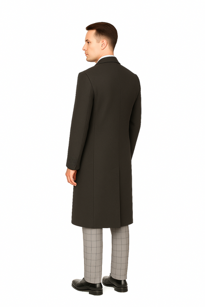Classic Charcoal Overcoat for Men – Wool Blend Solid Pattern Modern Design