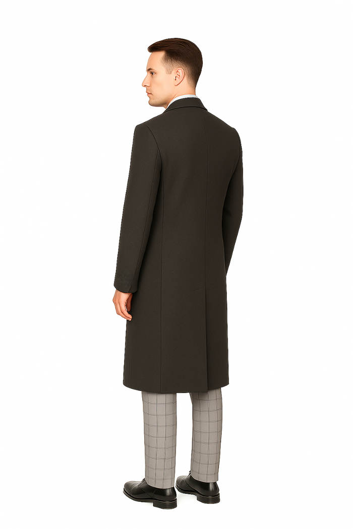 Classic Charcoal Overcoat for Men – Wool Blend Solid Pattern Modern Design