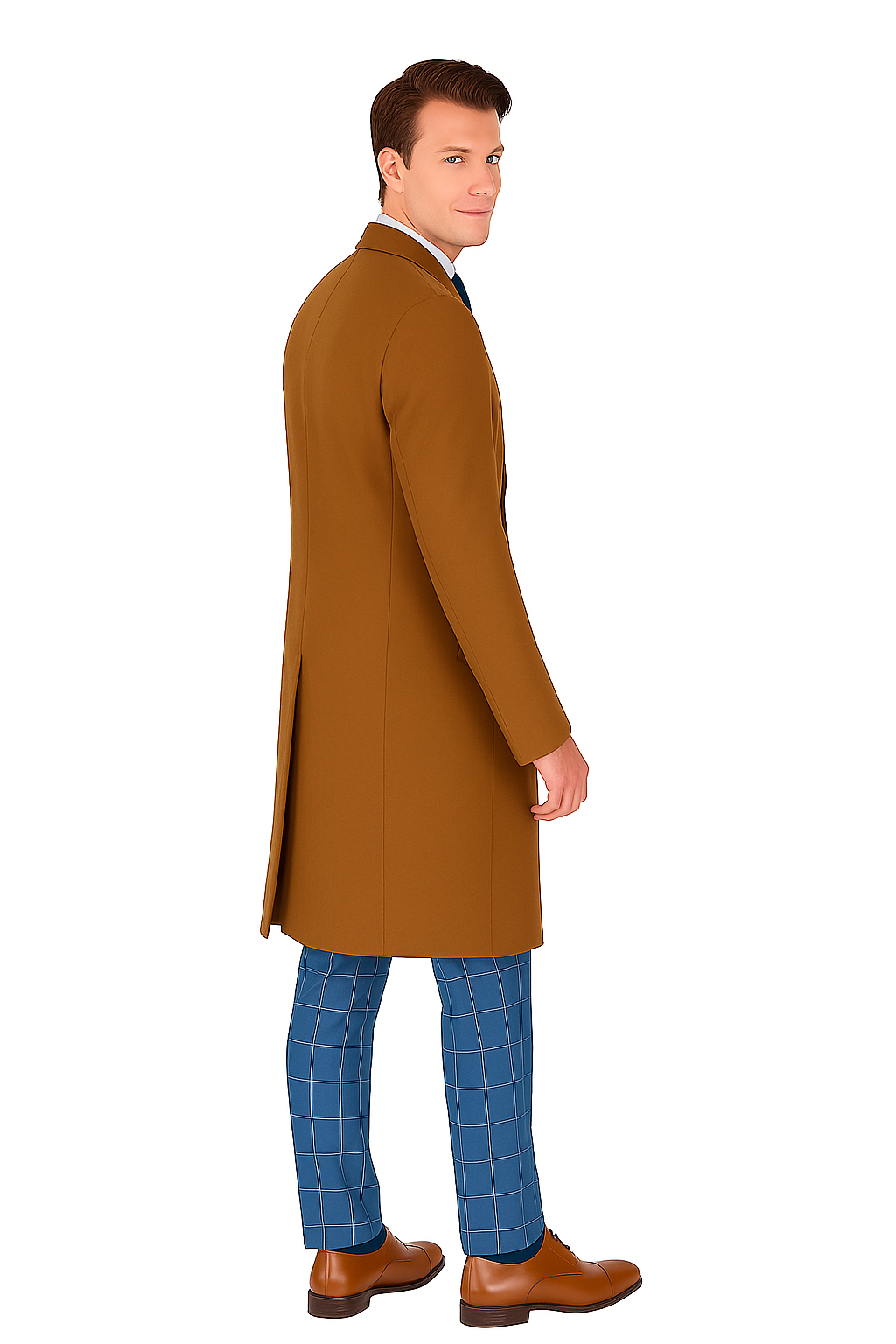 Mens Caramel Wool Blend Overcoat – Modern Fit Solid Pattern Classic Style