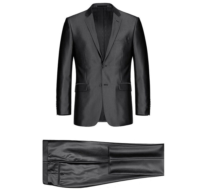 Black Slim Fit Sharkskin Italian Suit