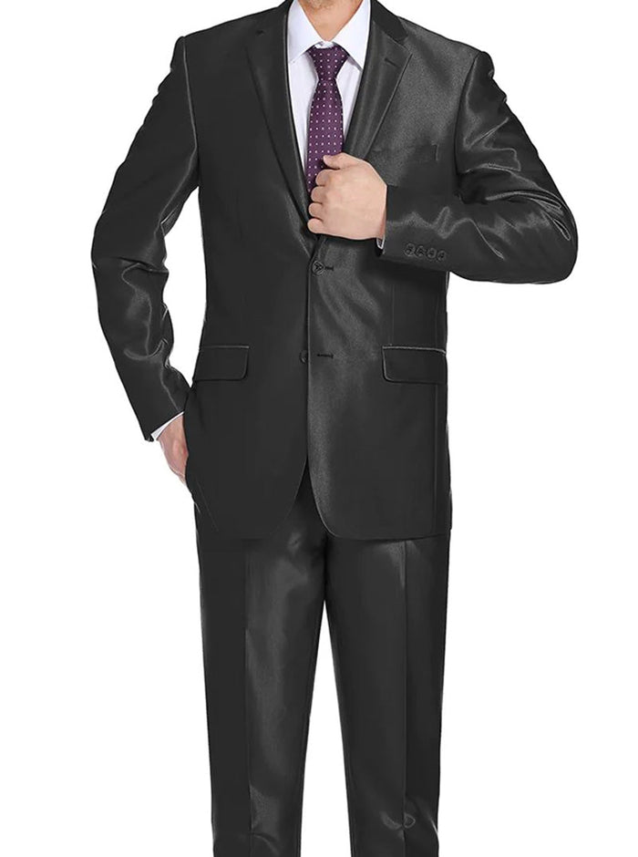 Italian Sharkskin Two Piece Suit - Regular Fit, Black