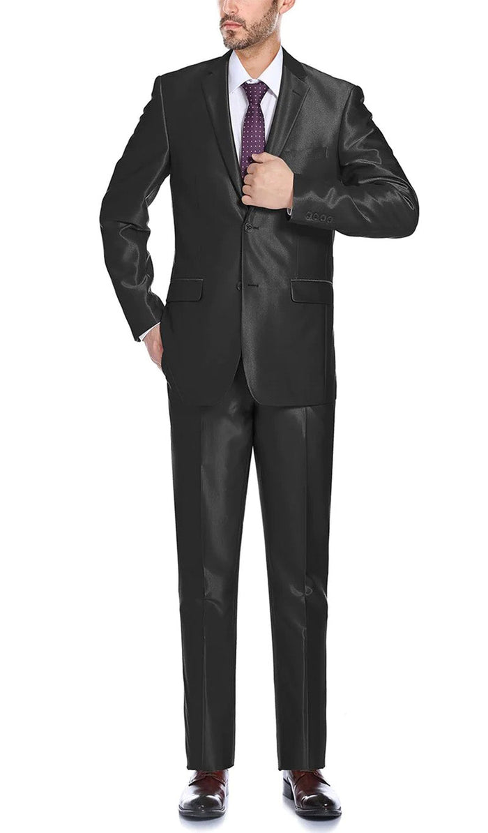 Italian Sharkskin Two Piece Suit - Regular Fit, Black