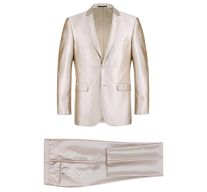 Beige Slim Fit Sharkskin 2 Piece Suit