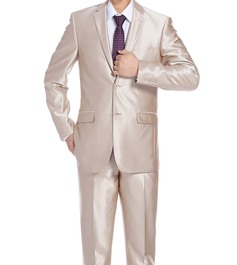 Beige Slim Fit Sharkskin 2 Piece Suit