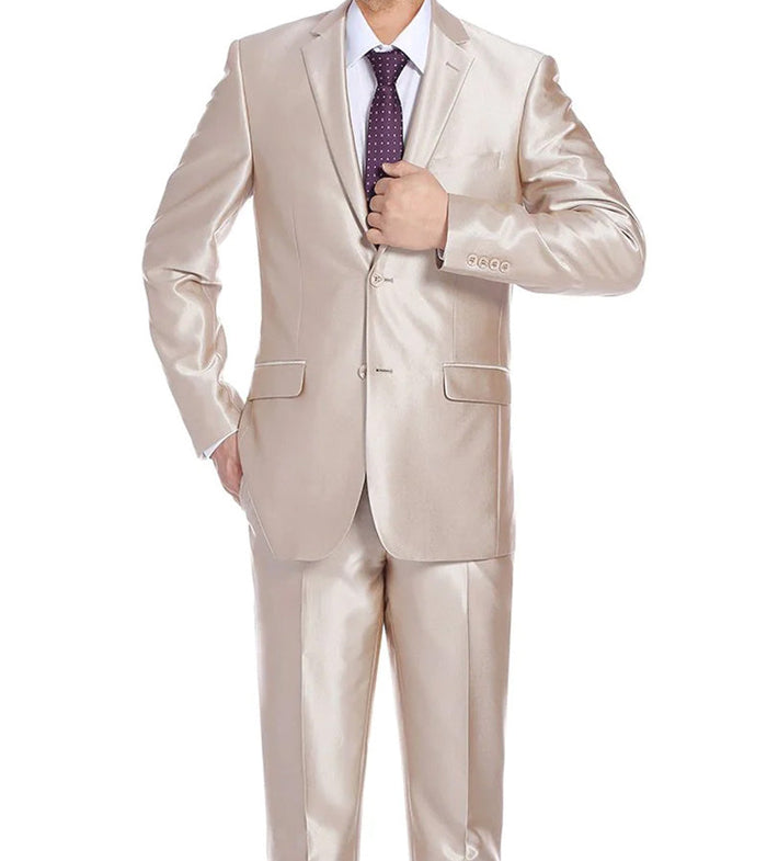 Beige Slim Fit Sharkskin 2 Piece Suit