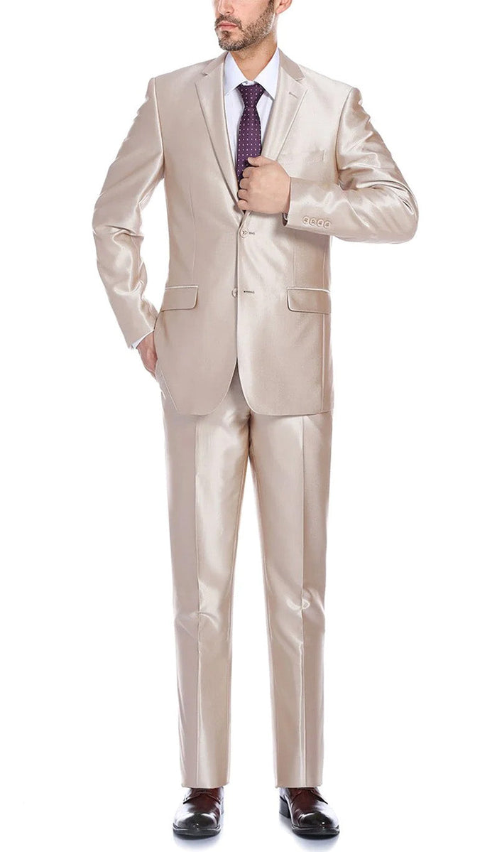 Beige Sharkskin Regular Fit Suit - Italian Style