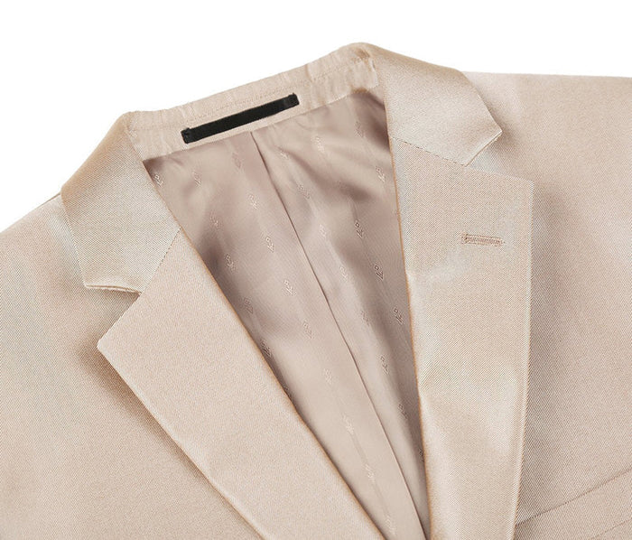 Beige Slim Fit Sharkskin 2 Piece Suit