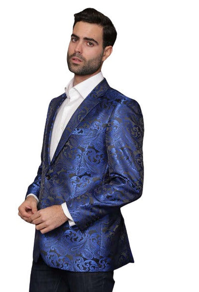 Mens Paisley Blazer - Floral Sport Coat - Royal Blue - Indigo Sport Jacket