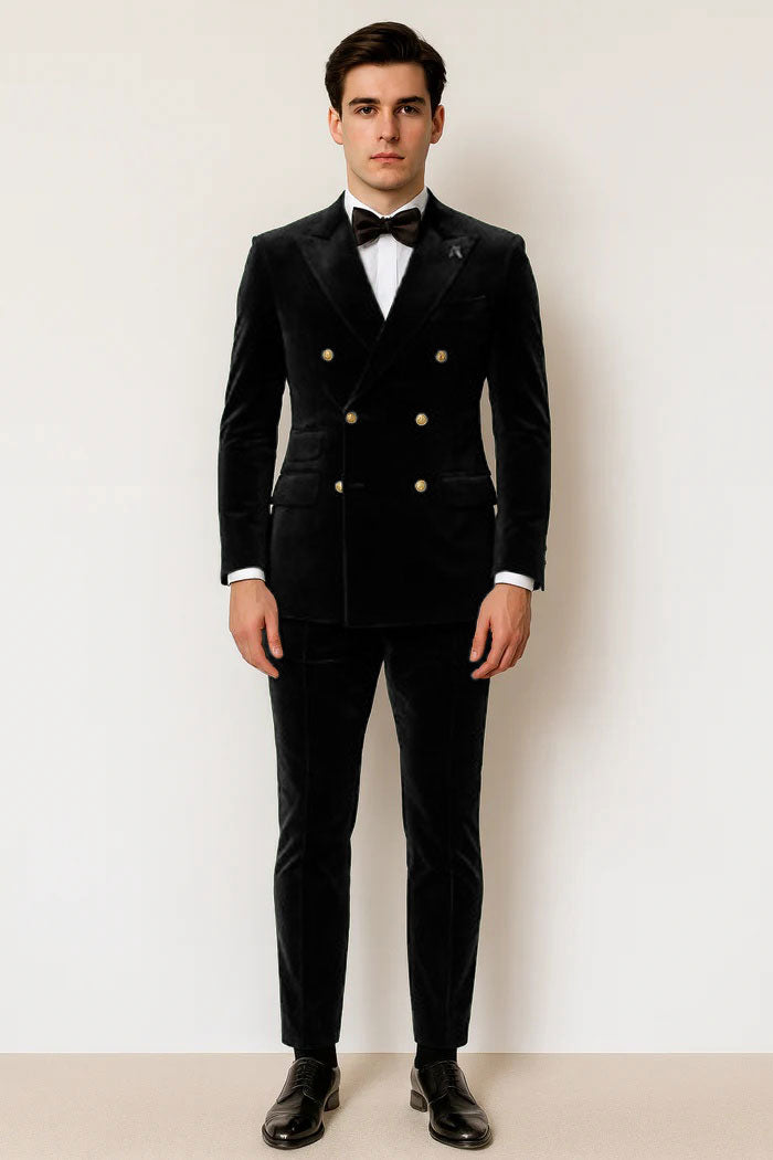 Mens Velvet Suit - Slim Fit Double Breasted Suit Blazer and Pants - Green