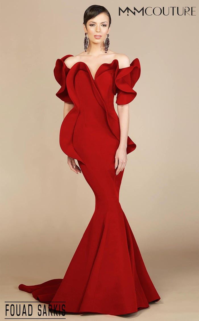 Fouad Sarkis 2328 Off-Shoulder Ruffled Mermaid Gown