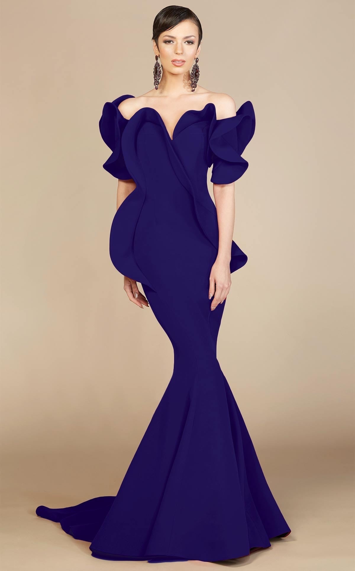 Fouad Sarkis 2328 Off-Shoulder Ruffled Mermaid Gown