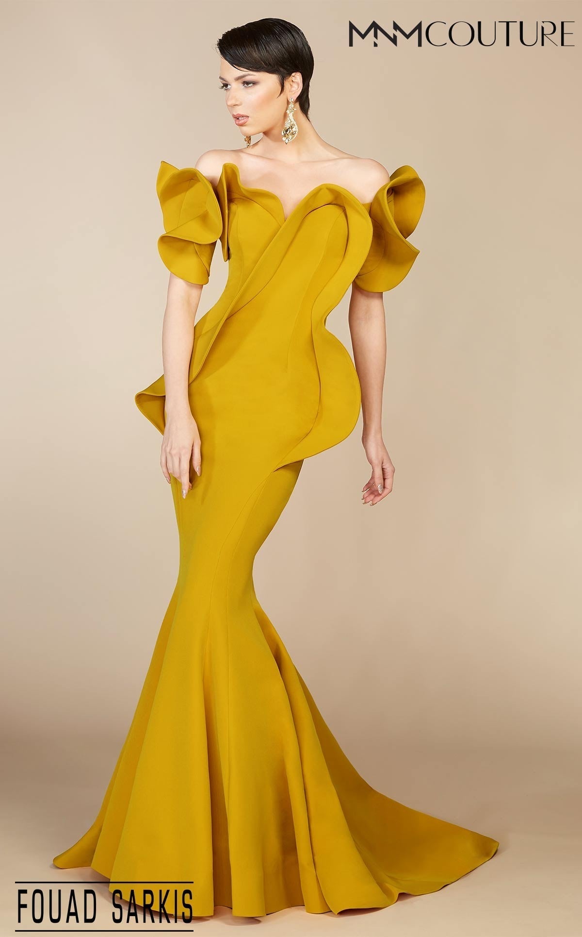 Fouad Sarkis 2328 Off-Shoulder Ruffled Mermaid Gown