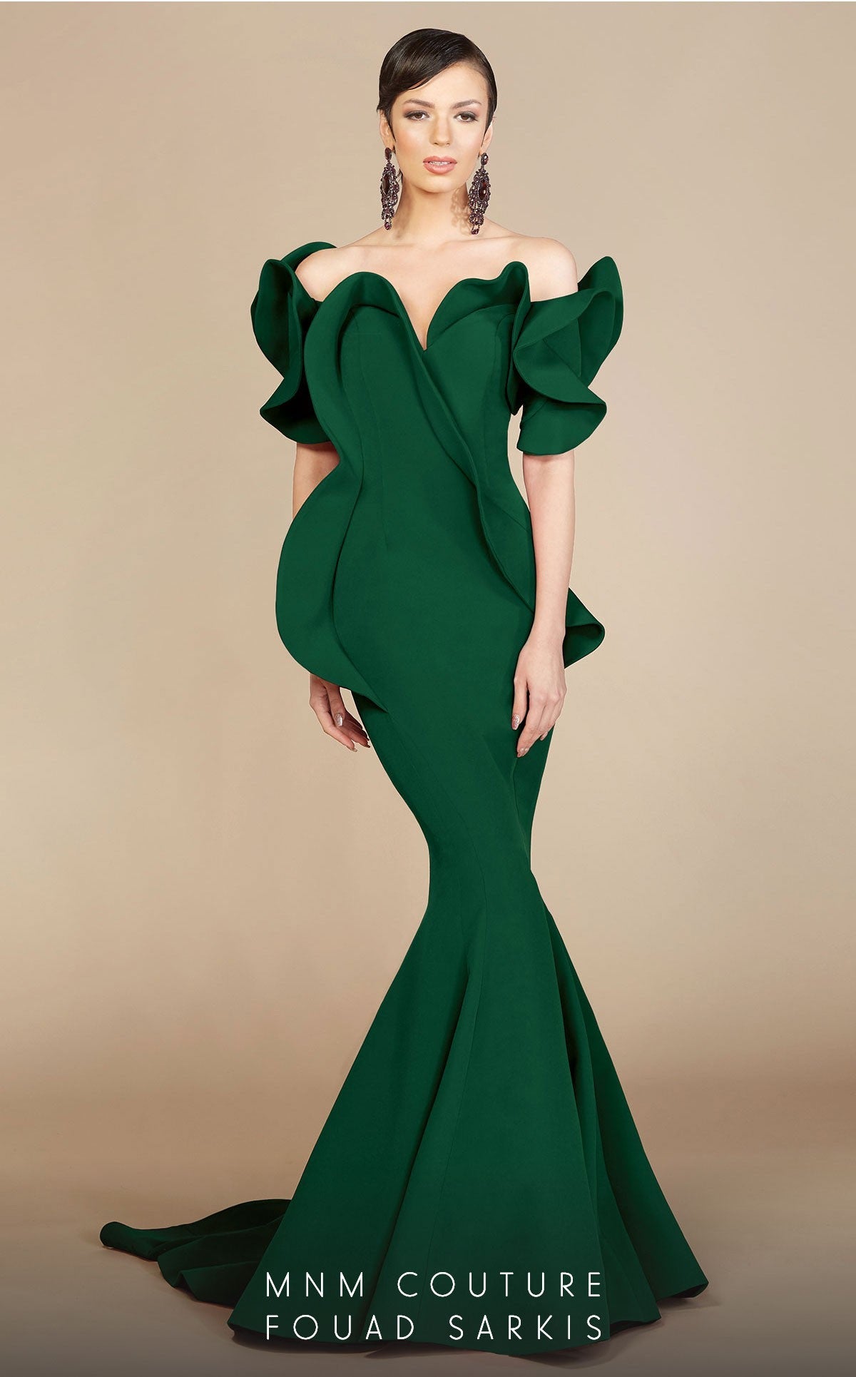 Fouad Sarkis 2328 Off-Shoulder Ruffled Mermaid Gown