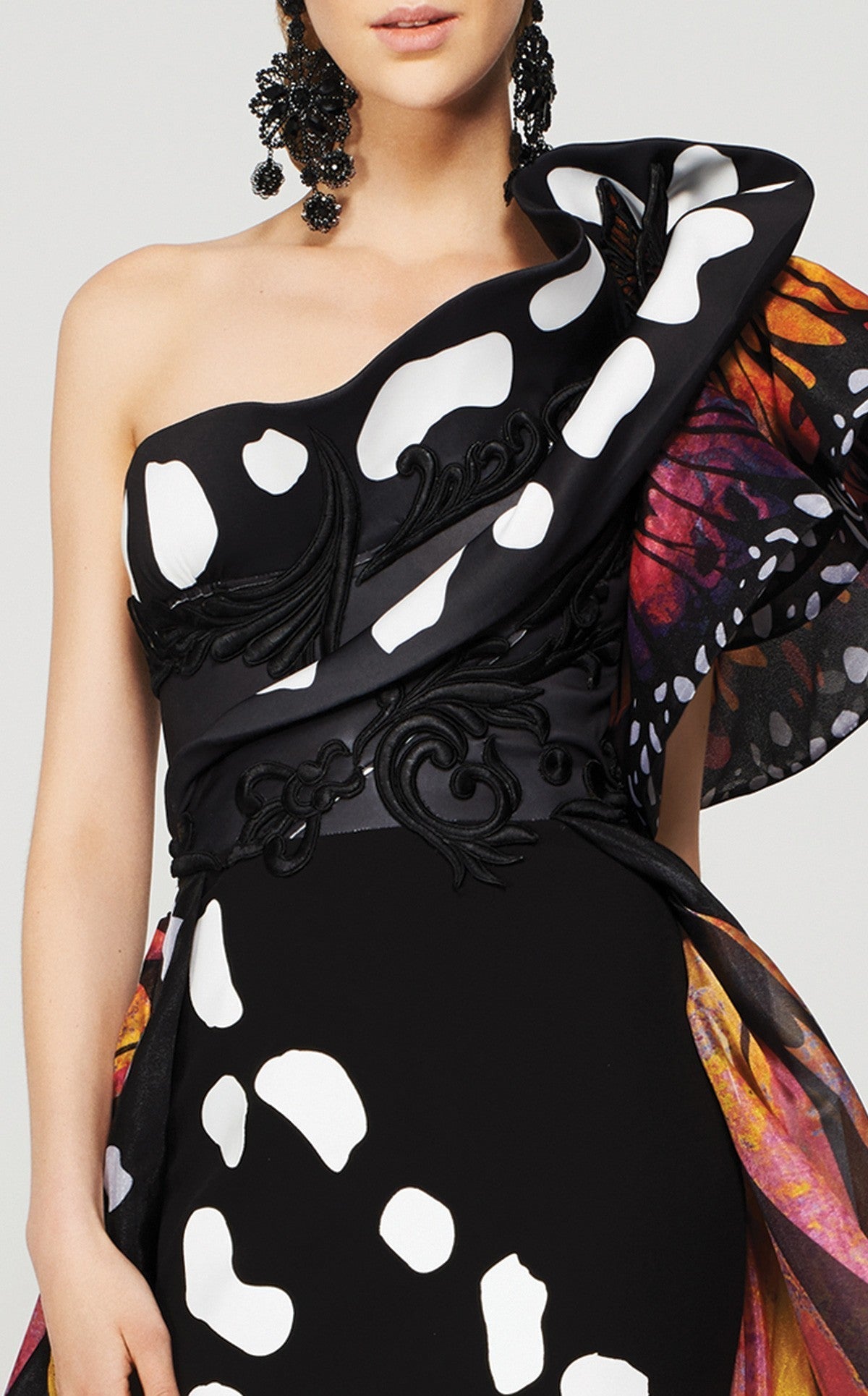 Fouad Sarkis 2381 One-Shoulder Butterfly-Inspired Evening Gown by MNM Couture