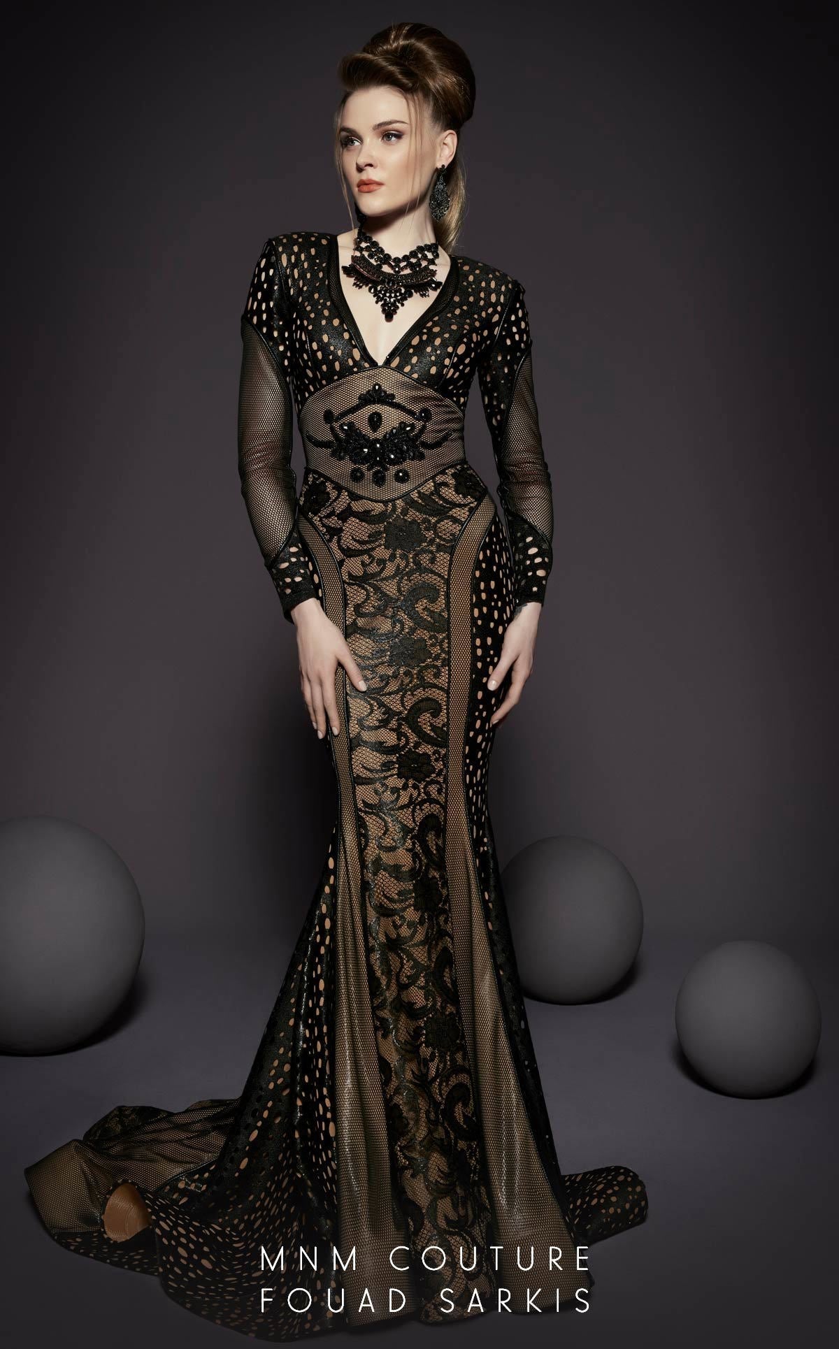 MNM Couture 2468 Black Lace Sheath Evening Gown - Size 4