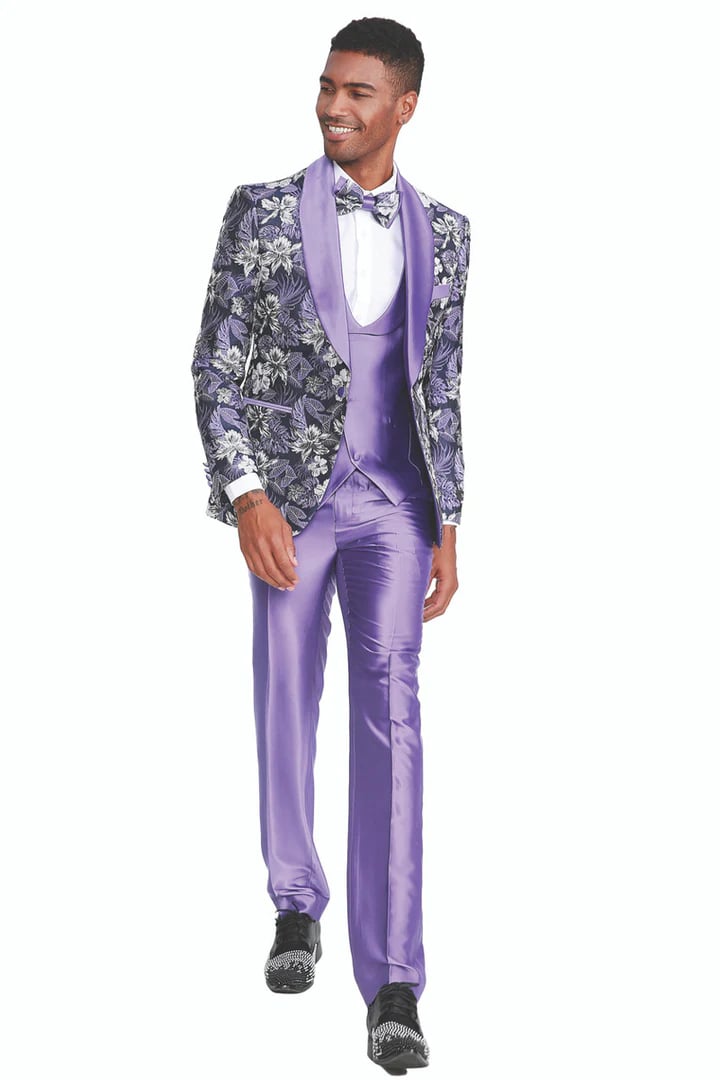 Paisley Slim Fit Purple Shawl Lapel Prom Tuxedo