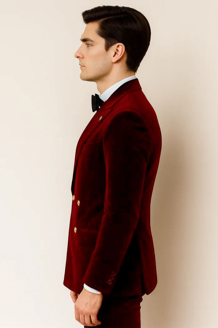 Mens Velvet Suit - Slim Fit Double Breasted Suit Blazer and Pants - Green