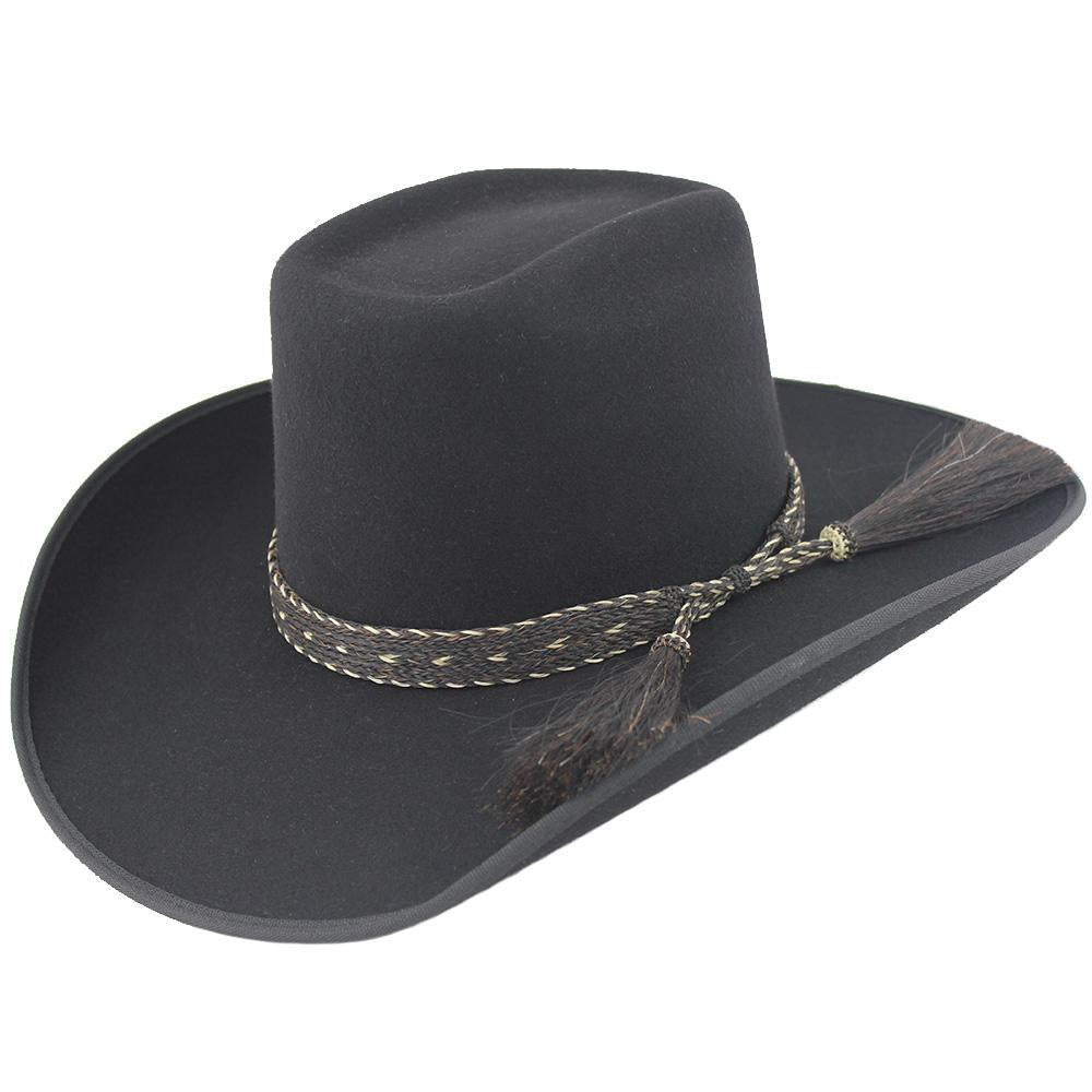 Black 6X Brick Crown Felt Hat with Horsehair Band