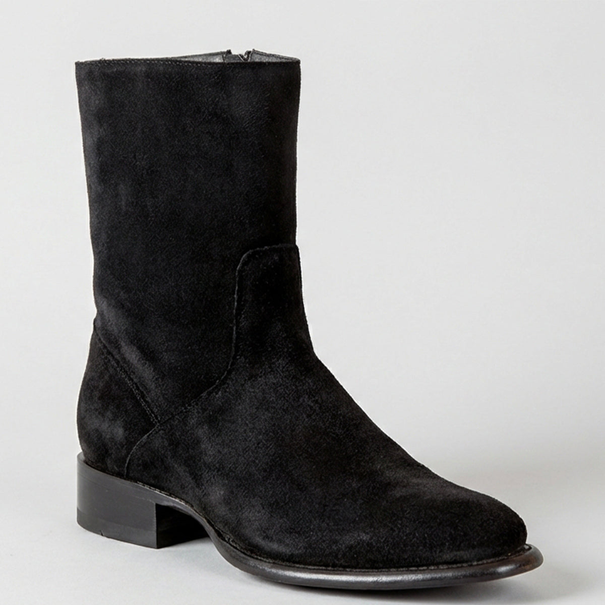 Men's Black Suede Low Boots With Zipper Roper Toe - Black