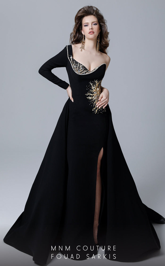 Fouad Sarkis 2719/Green: One-Sleeve Embellished Ball Gown