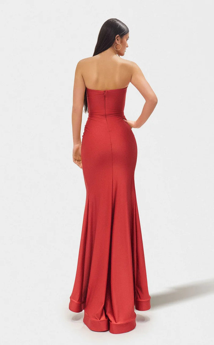 Jessica Angel JA2725 Strapless Sweetheart Fitted High Slit Beaded Jersey Dress