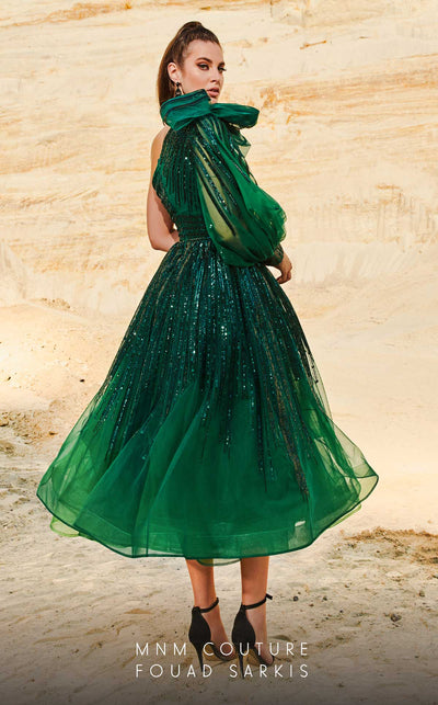 Fouad Sarkis 2745 One-Shoulder Tea-Length Gown