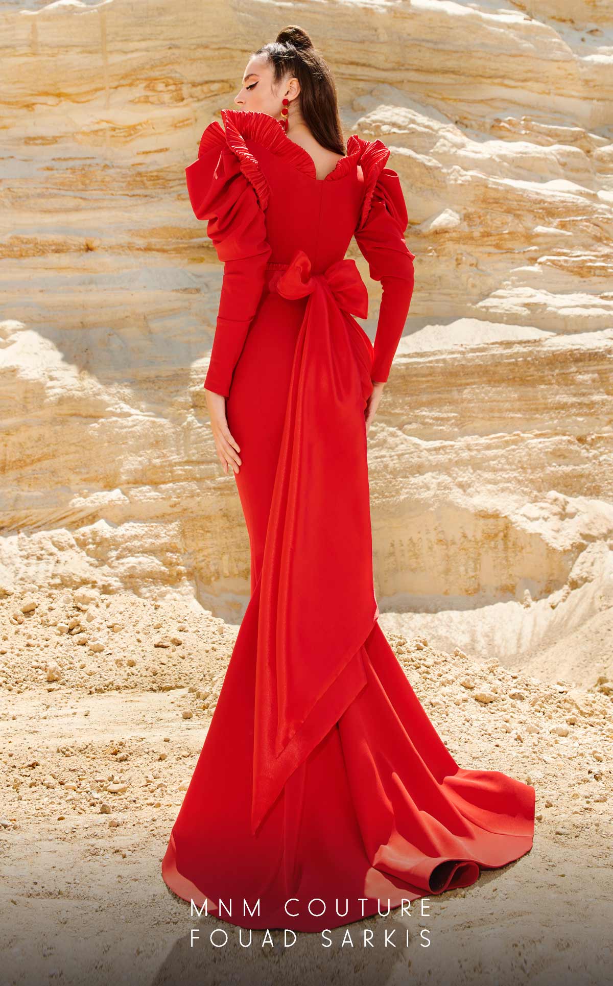 Fouad Sarkis 2770 Puff-Sleeve Draped Gown