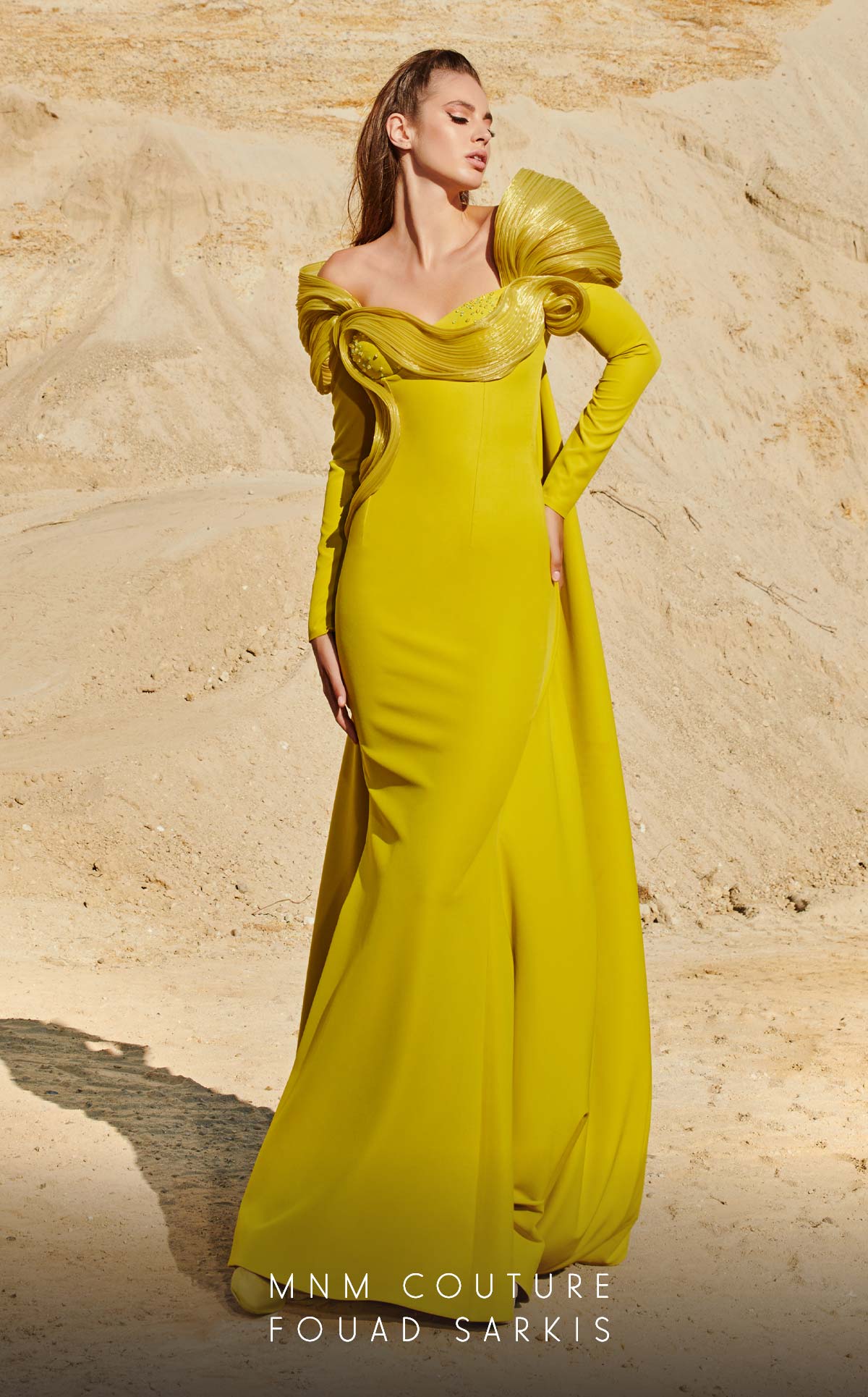 Fouad Sarkis 2773 Off-Shoulder Sculpted Gown