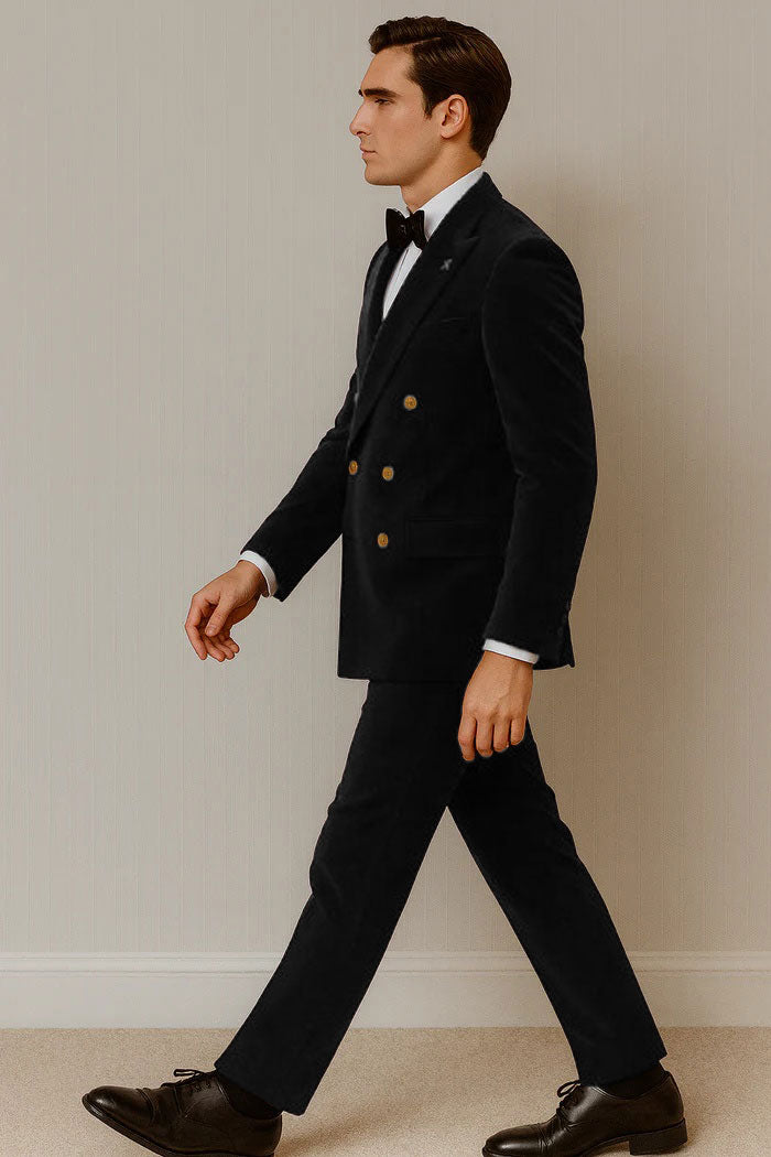 Mens Velvet Suit - Slim Fit Double Breasted Suit Blazer and Pants - Green