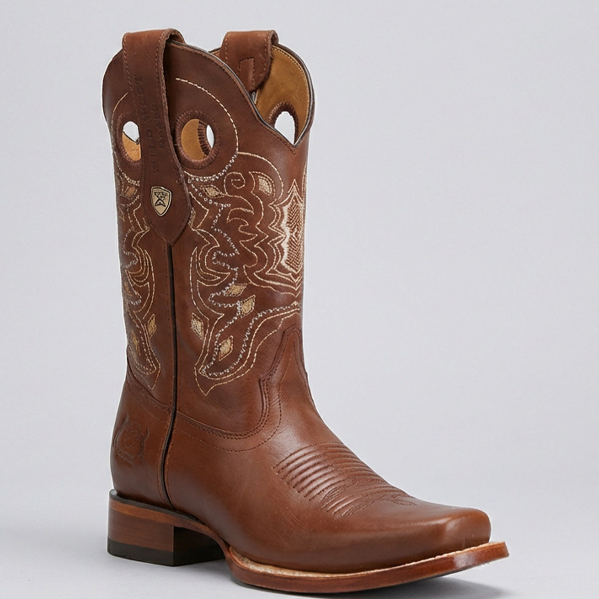 Wild West Men's Brown Cowboy Boots Pull-Up Square Toe - Brown