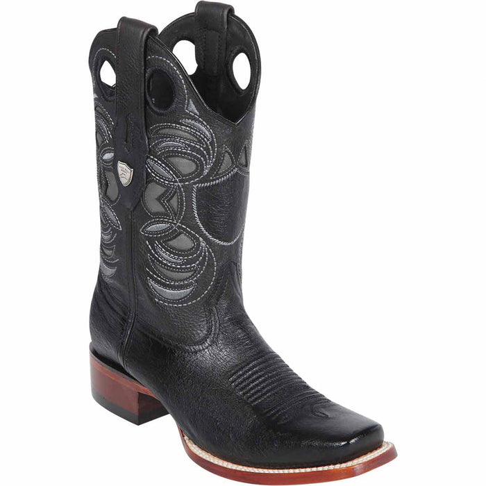 Black ostrich square toe boots