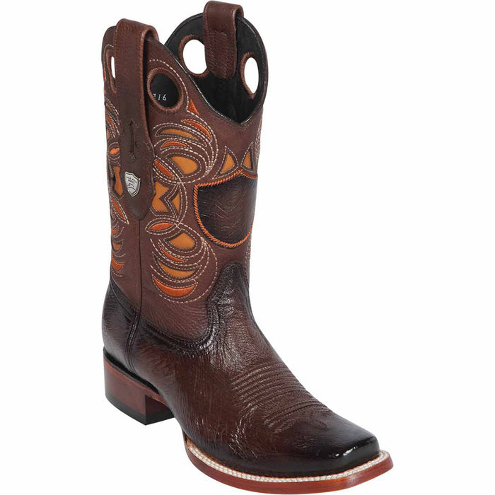 Brown ostrich square toe boots