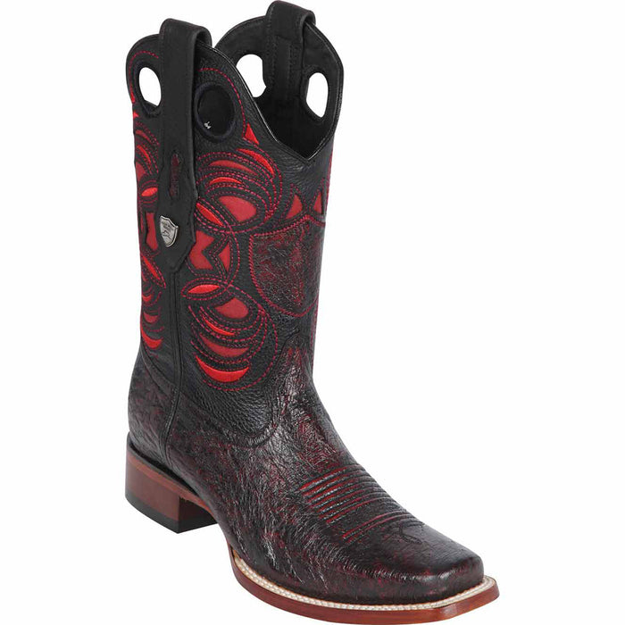Black cherry ostrich square toe boots