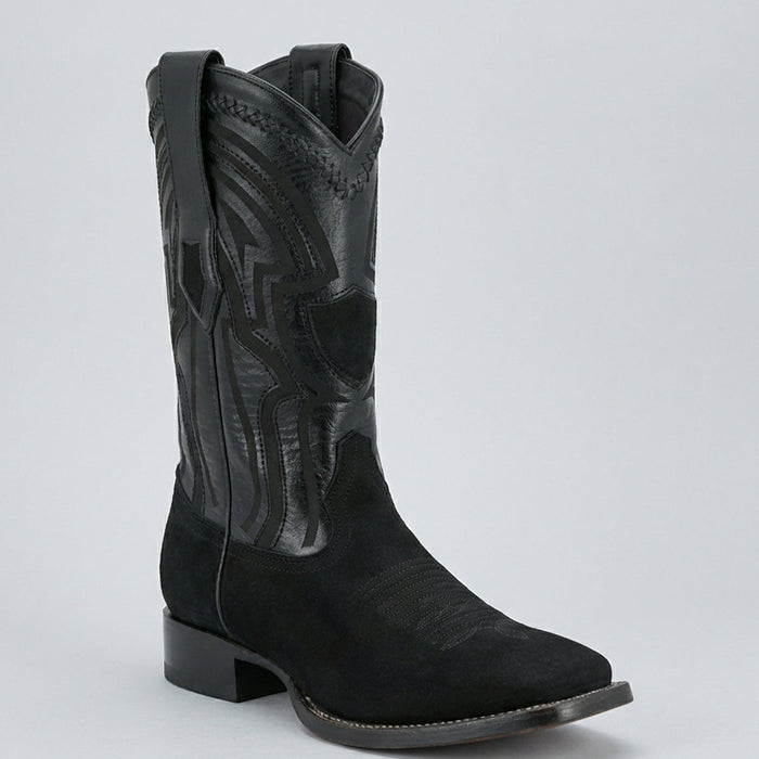 Wild West Men's Black Nubuck Wide Square Toe Western Cowboy Boot