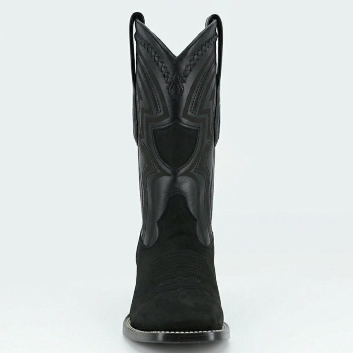 Wild West Men's Black Nubuck Wide Square Toe Western Cowboy Boot