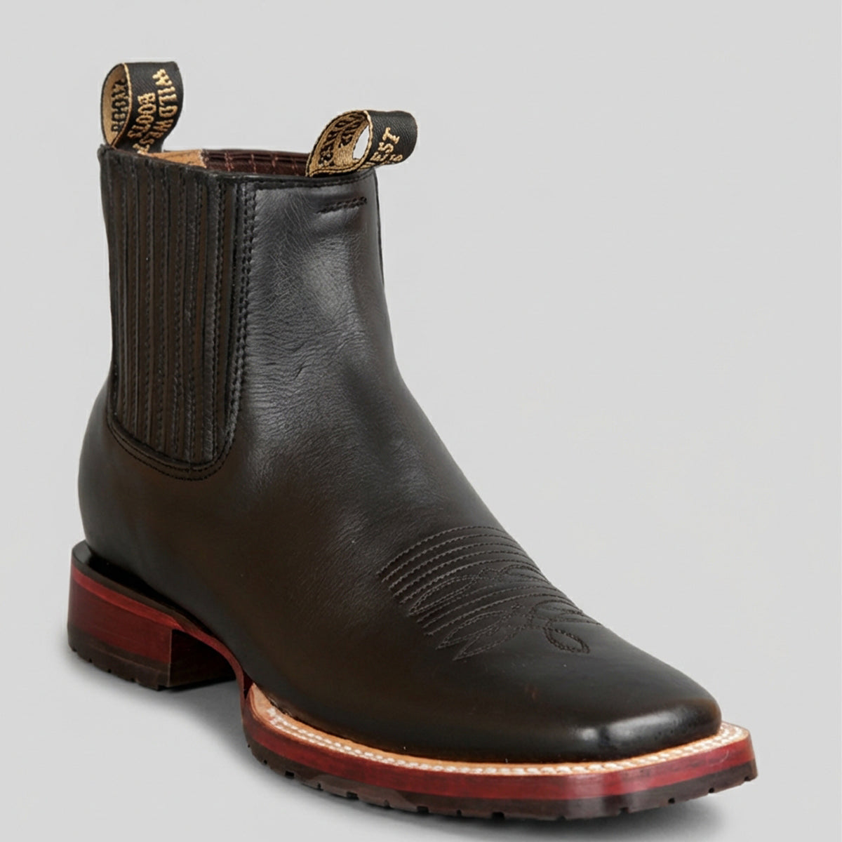 Wild West Belmont Men's Black Chelsea Western Boots Square Toe - Black