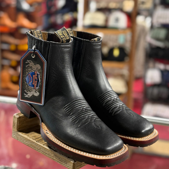 Wild West Belmont Men's Black Chelsea Western Boots Square Toe - Black