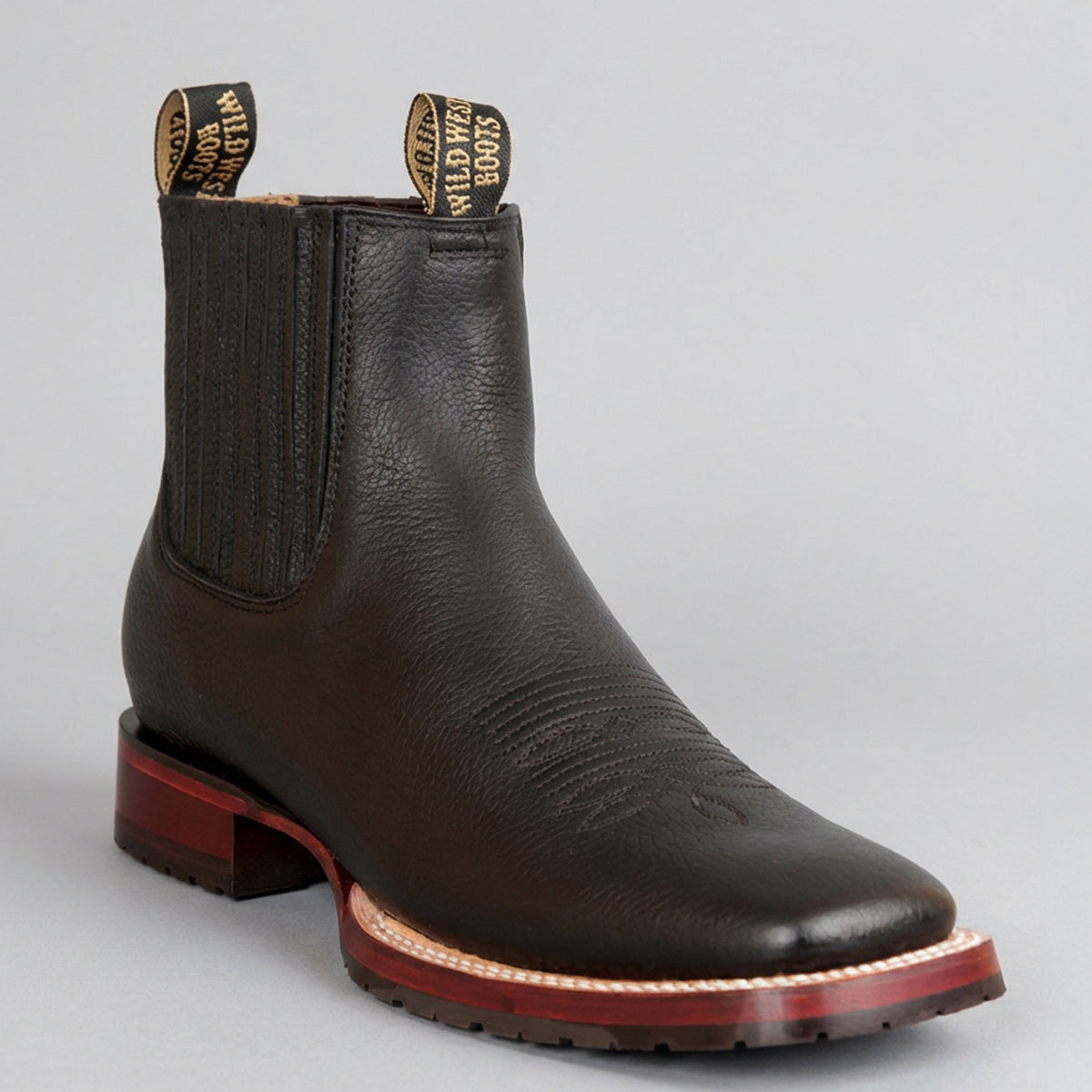 Wild West Men's Black Chelsea Western Boots Square Toe - Black